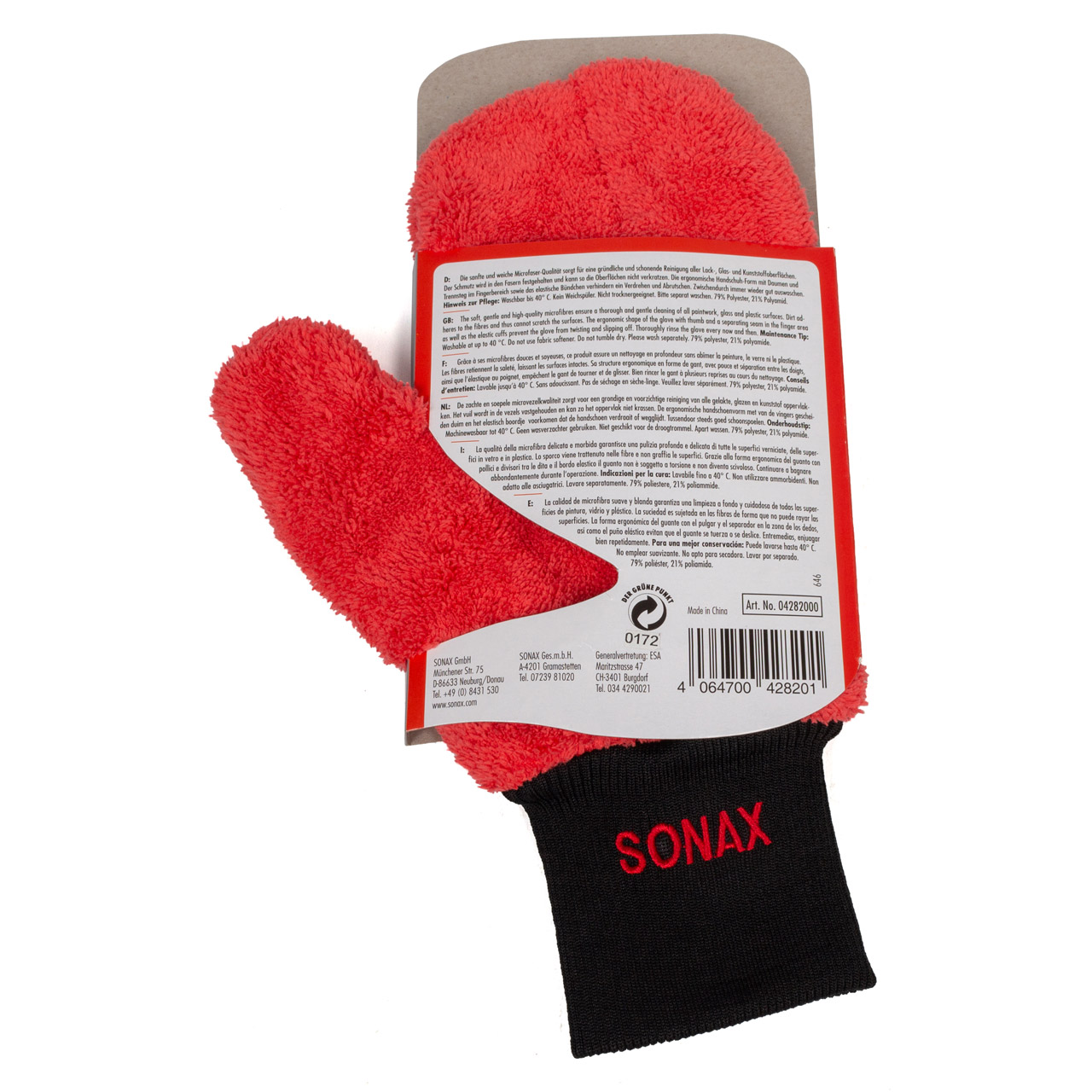 SONAX 428200 Microfaser Waschhandschuh Handschuh Autowäsche Rot