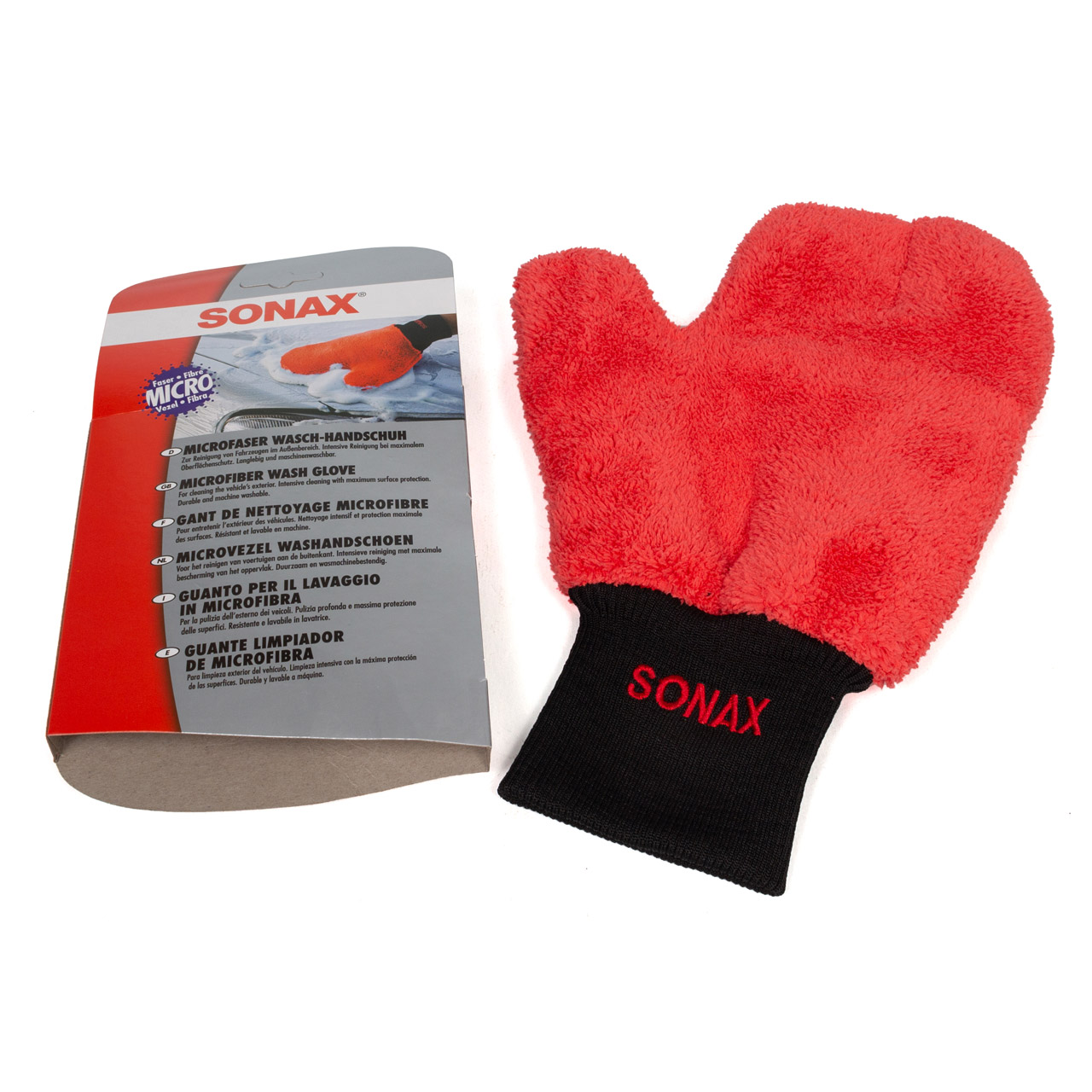 SONAX 428200 Microfaser Waschhandschuh Handschuh Autowäsche Rot