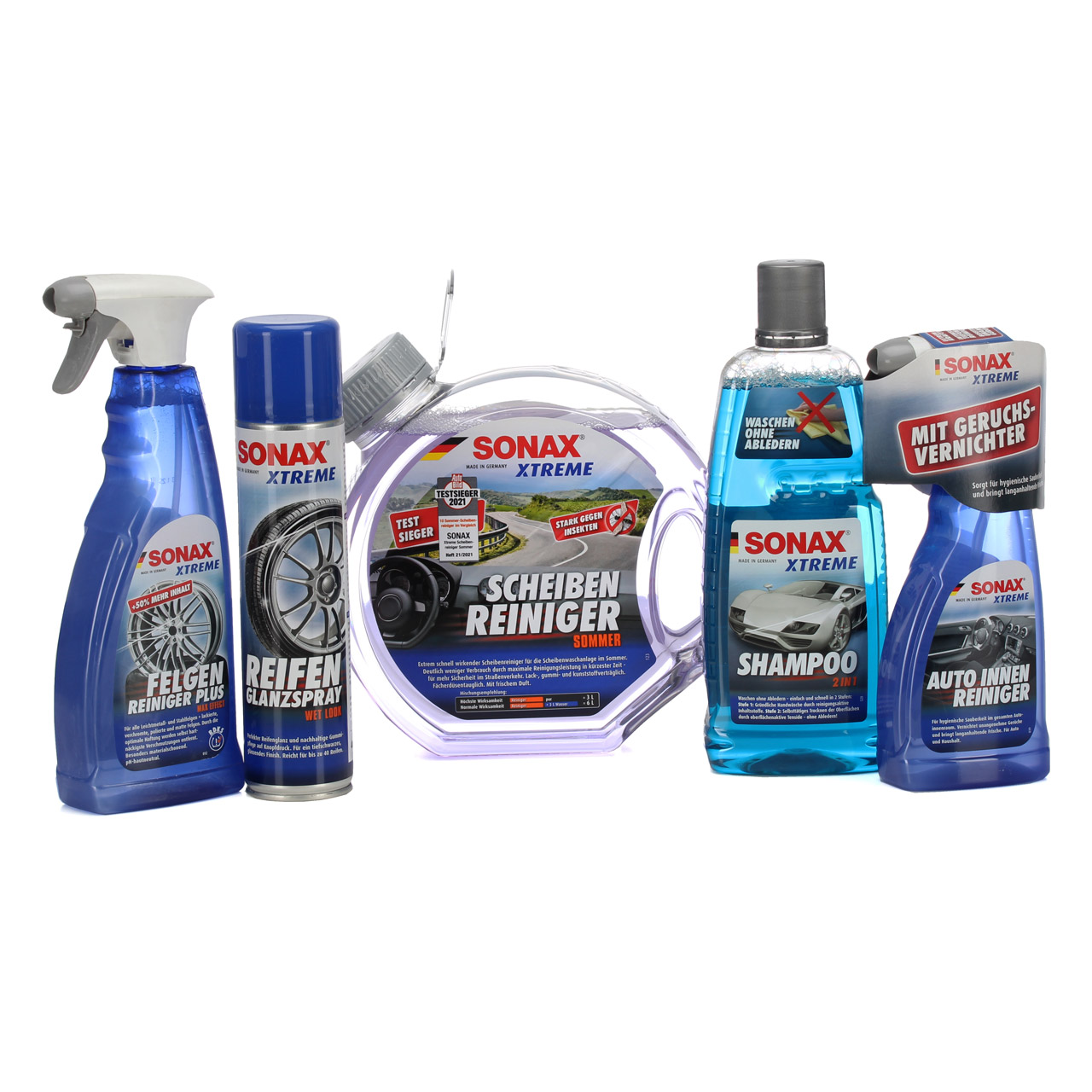 SONAX Xtreme Innen und Außen Pflege Set - Shampoo FelgenReiniger Scheibe Reifen