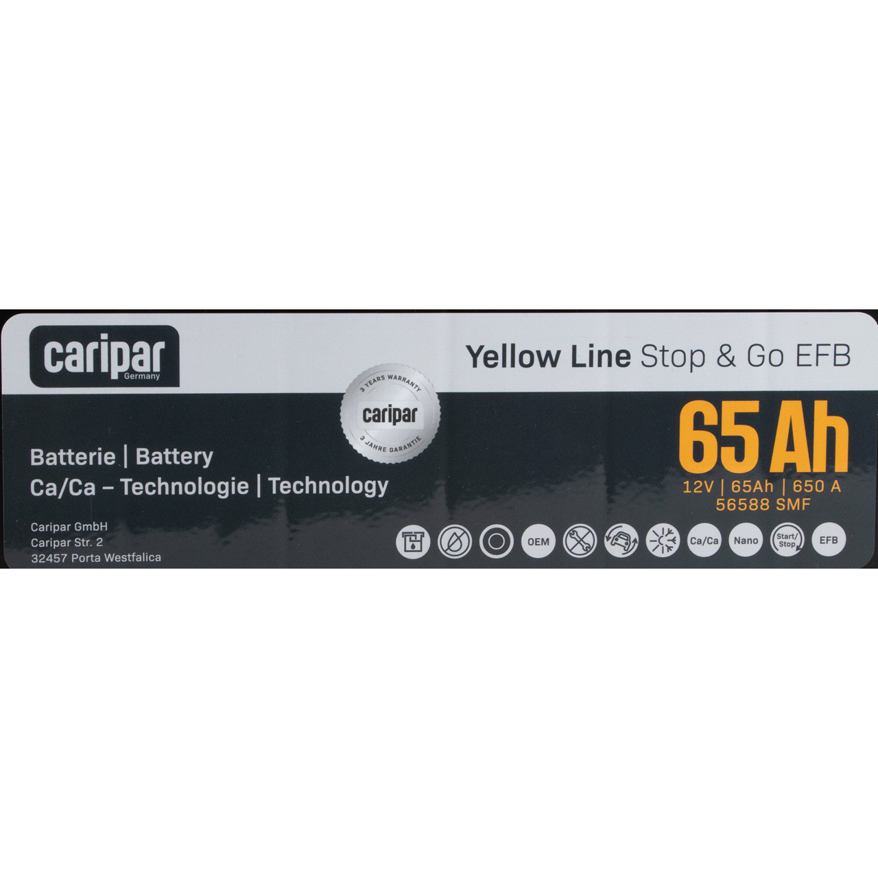CARIPAR YELLOW LINE Start Stop EFB Autobatterie Starterbatterie 12V 65Ah 650A/EN