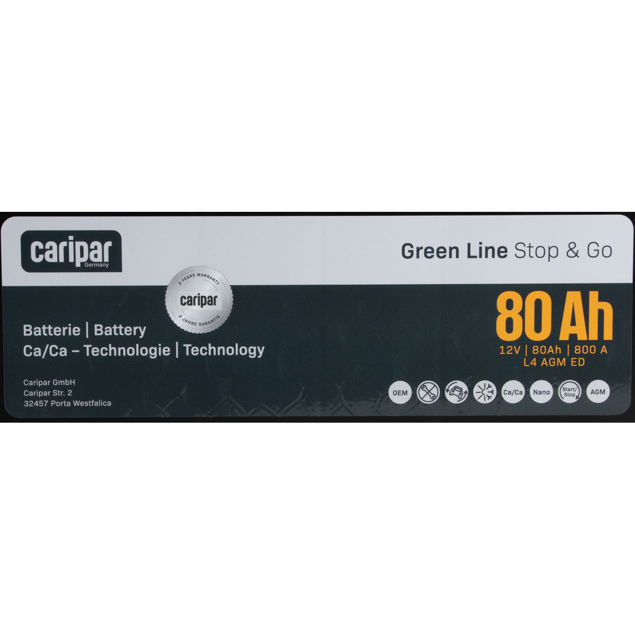 CARIPAR GREEN LINE AGM STOP-GO Autobatterie Starterbatterie 12V 80Ah 800A/EN