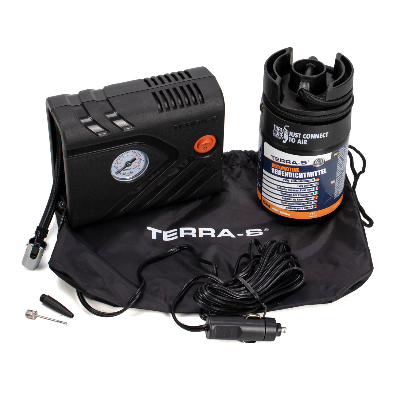 TERRA S T56003 PREMIUM KIT Reifen-Dichtungs-Set Pannenset mit Kompressor + Dichtmittel