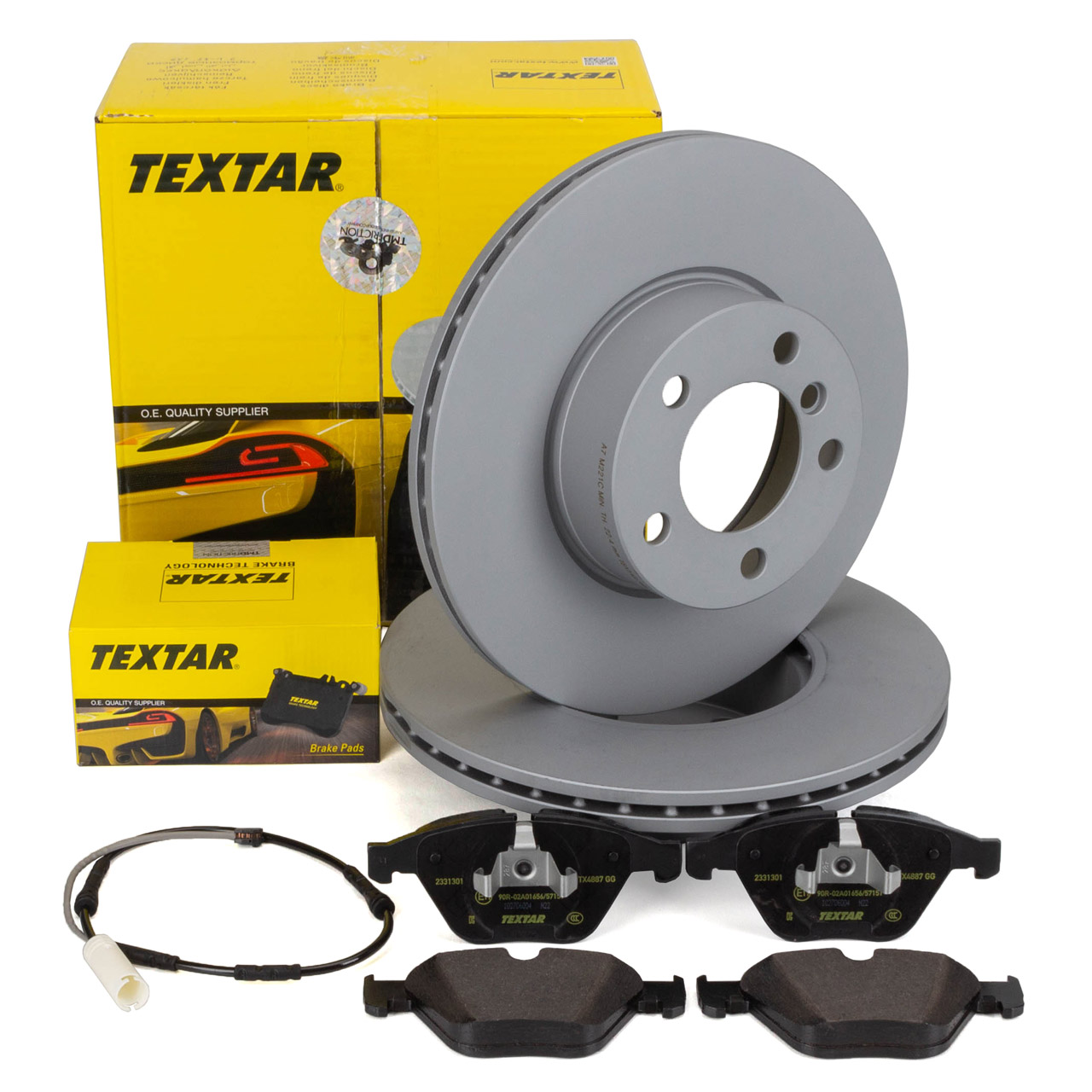 TEXTAR Bremsscheiben + Bel&auml;ge + Sensor f&uuml;r BMW 3er E90 E91 E92 E93 ab 03.2010 vorne