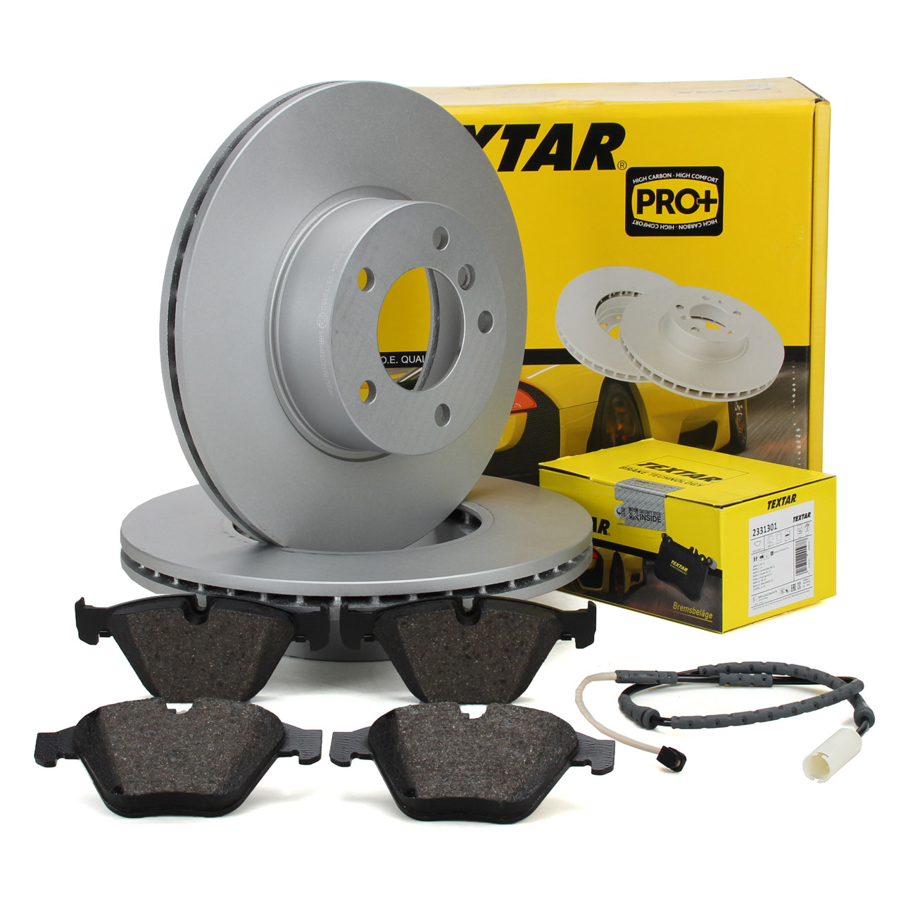 TEXTAR Bremsscheiben + Bel&auml;ge + Sensor f&uuml;r BMW 3er E90 E92 xDrive ab 04.2011 vorne