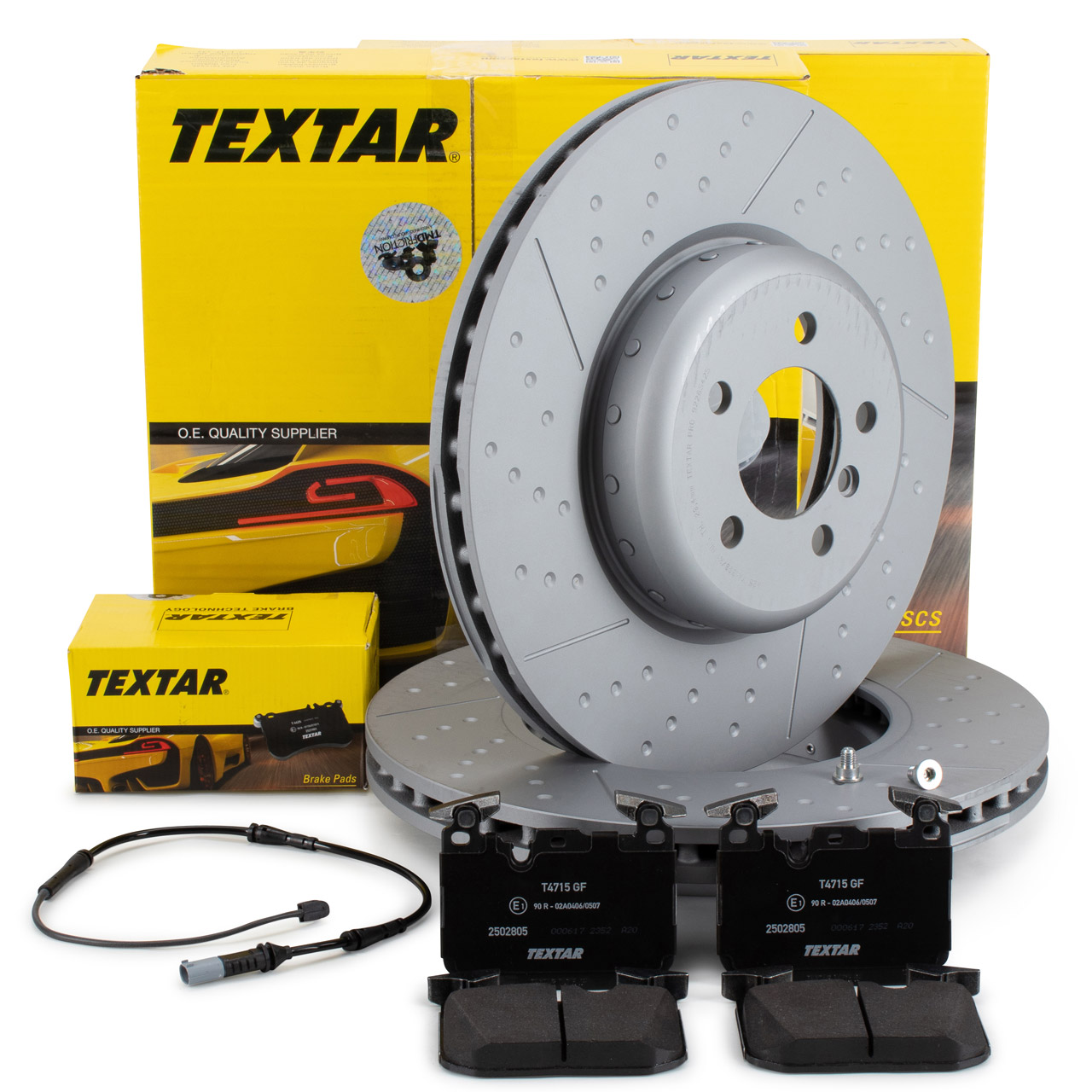 TEXTAR Bremsscheiben + Bremsbeläge + Sensor BMW 3er F30-34 4er F32-36 mit M-Technik vorne