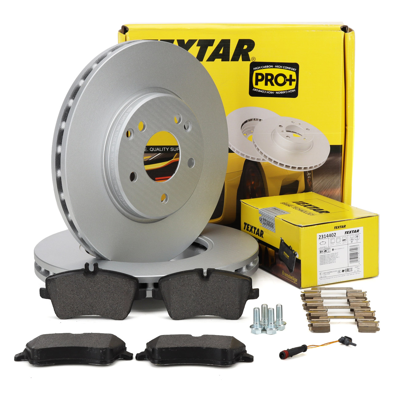 TEXTAR Bremsscheiben + Bel&auml;ge + Wako f&uuml;r MERCEDES W203 S203 A209 C209 R171 vorne