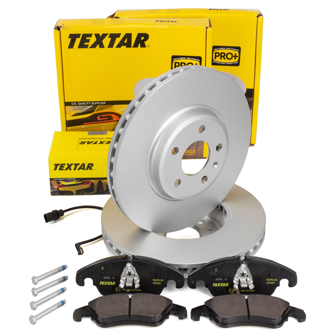 TEXTAR Bremsscheiben + Beläge + Sensor AUDI A4 (B8) A5 (8T 8F) 1LA/1LB bis 06.2011 vorne