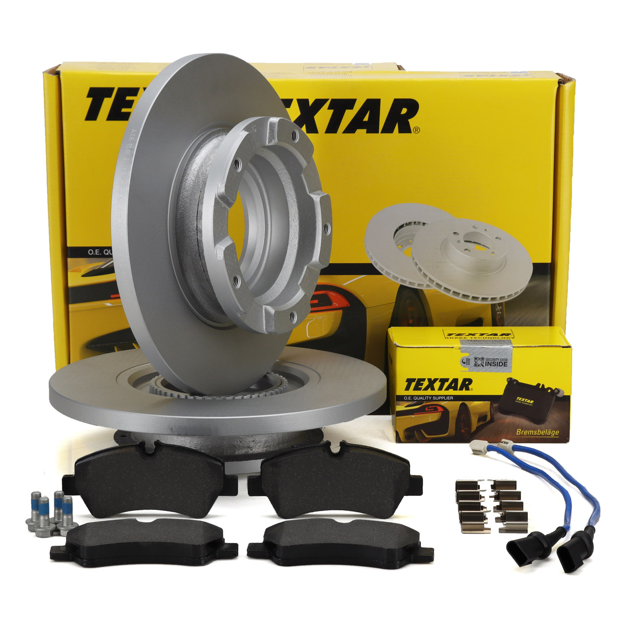 TEXTAR Bremsscheiben + Bremsbeläge + Sensor FORD Tourneo / Transit Custom 16 Zoll hinten