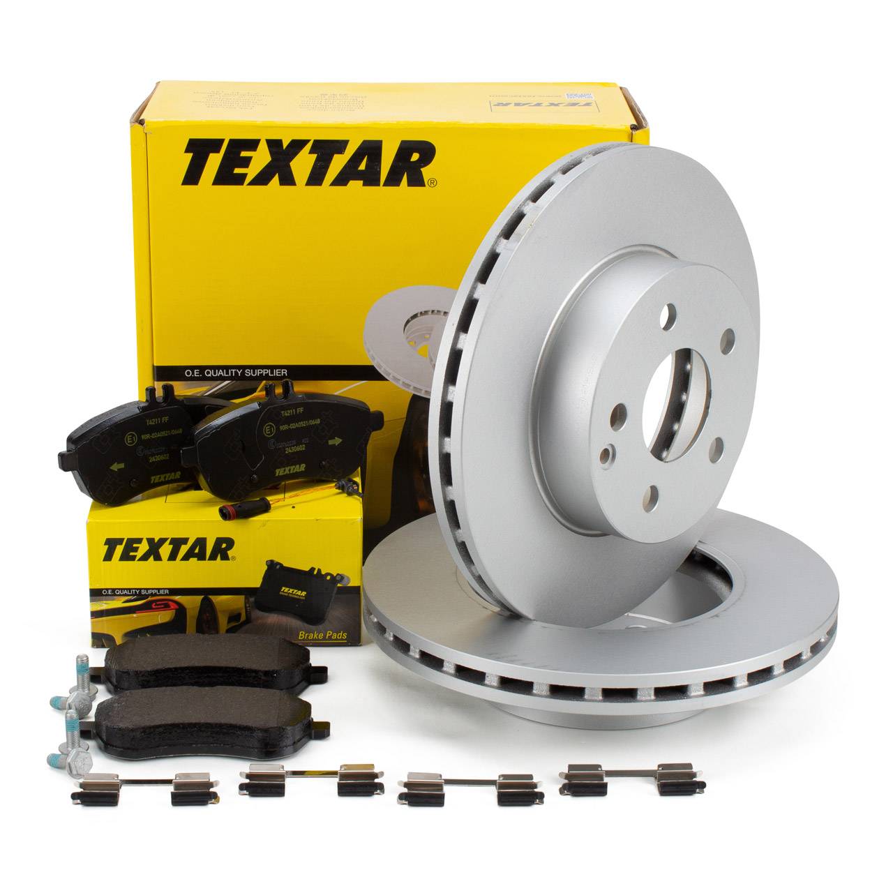 TEXTAR Bremsscheiben + Bremsbeläge + Sensor MERCEDES W204 S204 C180 C180/200CDI vorne