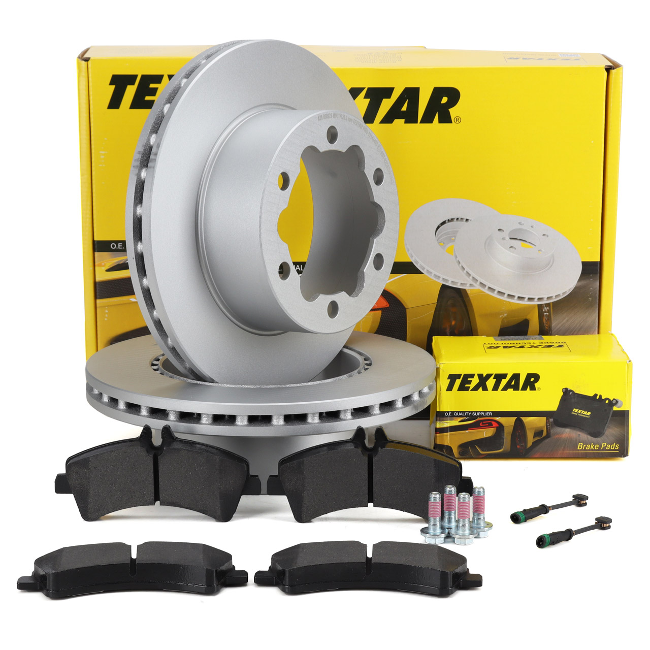 TEXTAR Bremsscheiben + Beläge + Sensor MERCEDES Sprinter B906 VW Crafter 30-50 hinten