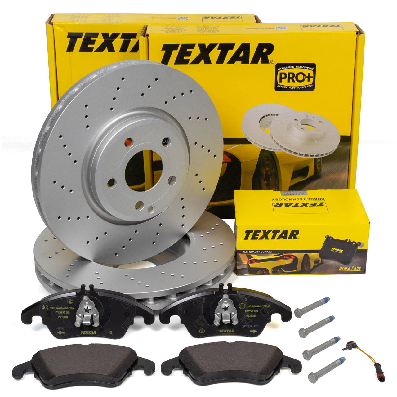TEXTAR Bremsscheiben + Bremsbeläge + Sensor MERCEDES CLS C218 X218 vorne