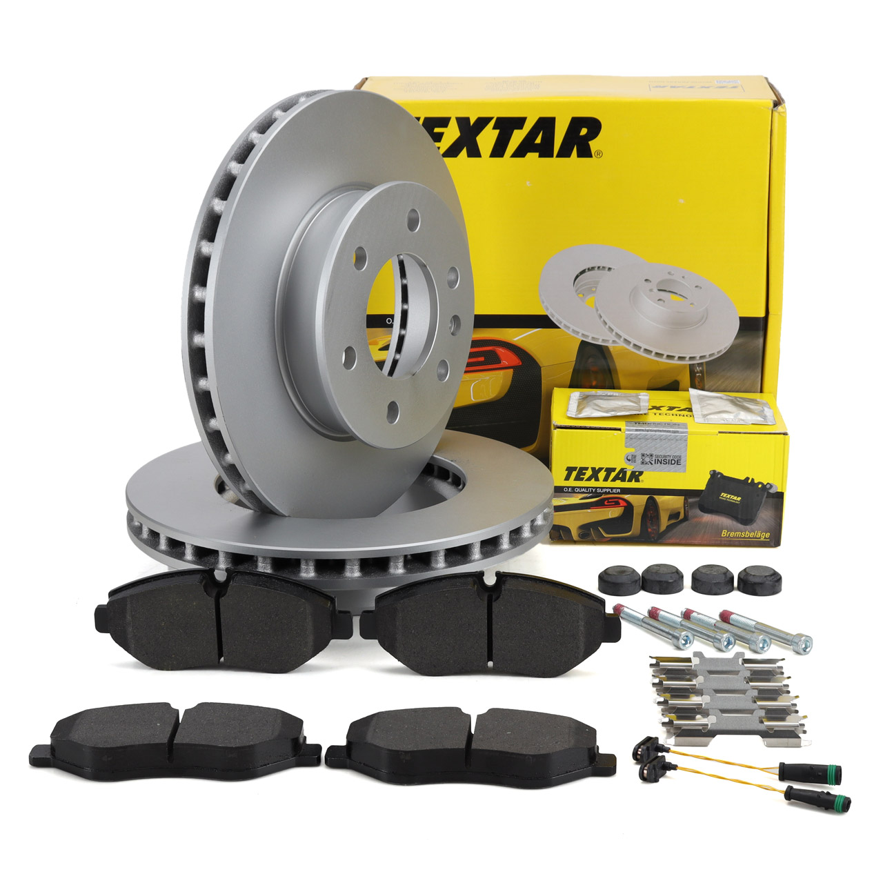 TEXTAR Bremsscheiben + Beläge + Sensor MERCEDES Sprinter 906 907 910 VW Crafter 2E/F vorne