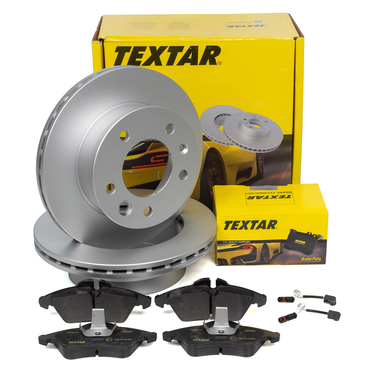 TEXTAR Bremsscheiben + Beläge + Sensor MERCEDES Sprinter 901-903 VW LT 28-35/46 II vorne