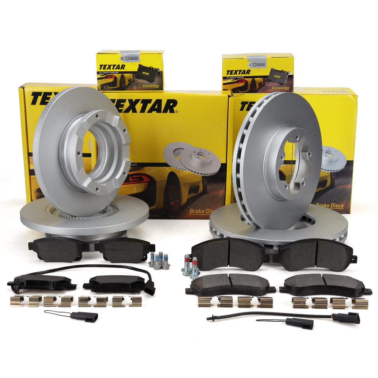 TEXTAR Bremsscheiben + Bremsbeläge + Sensor FORD Transit / Tourneo 330,350 vorne + hinten