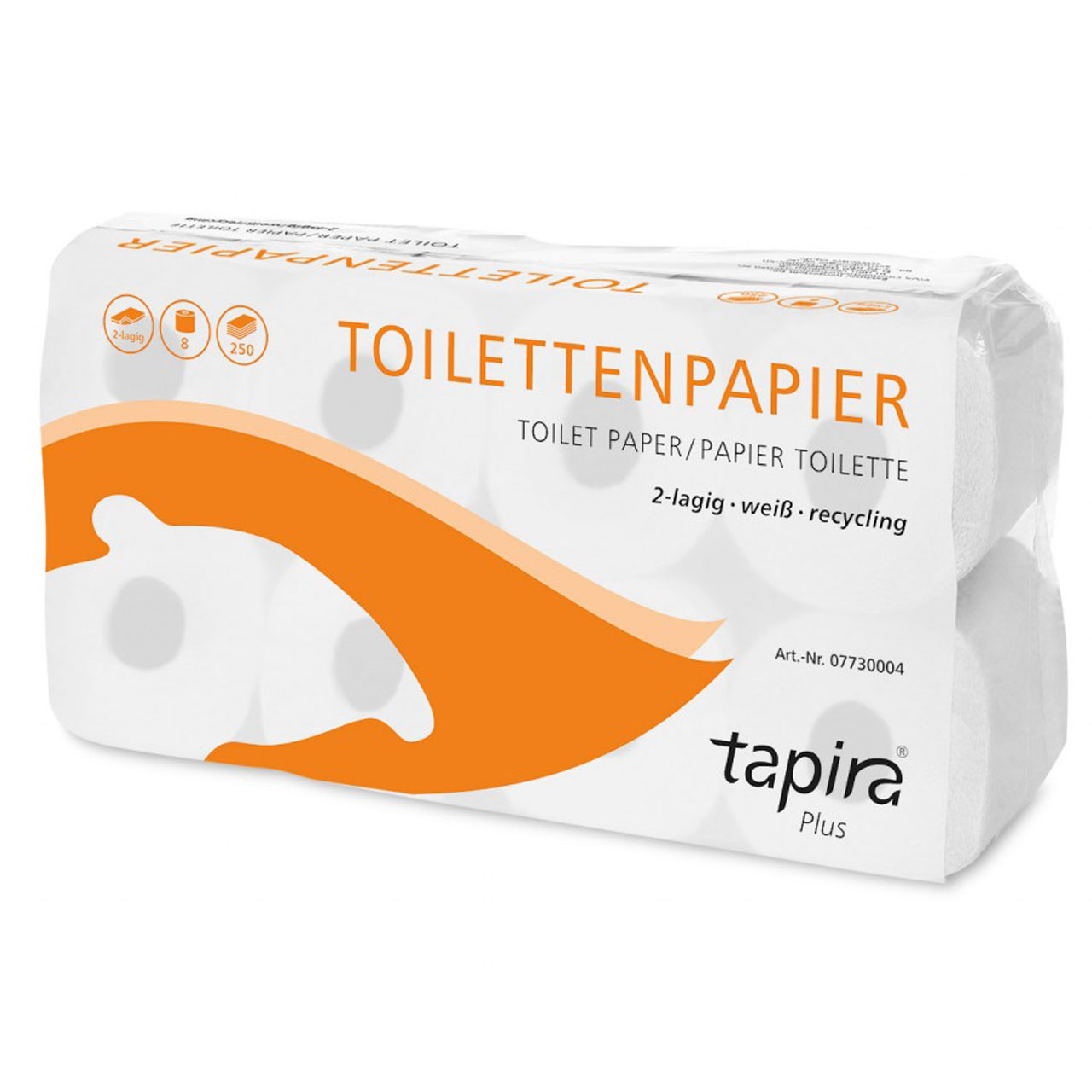 8 Rollen a 250 Blatt TAPIRA Toilettenpapier Klopapier WC-Papier 2-lagig Recycling