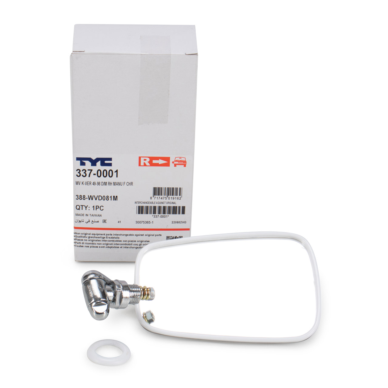 TYC 3370001 Au&szlig;enspiegel Seitenspiegel plan CHROM f&uuml;r VW K&auml;fer rechts 114857513C