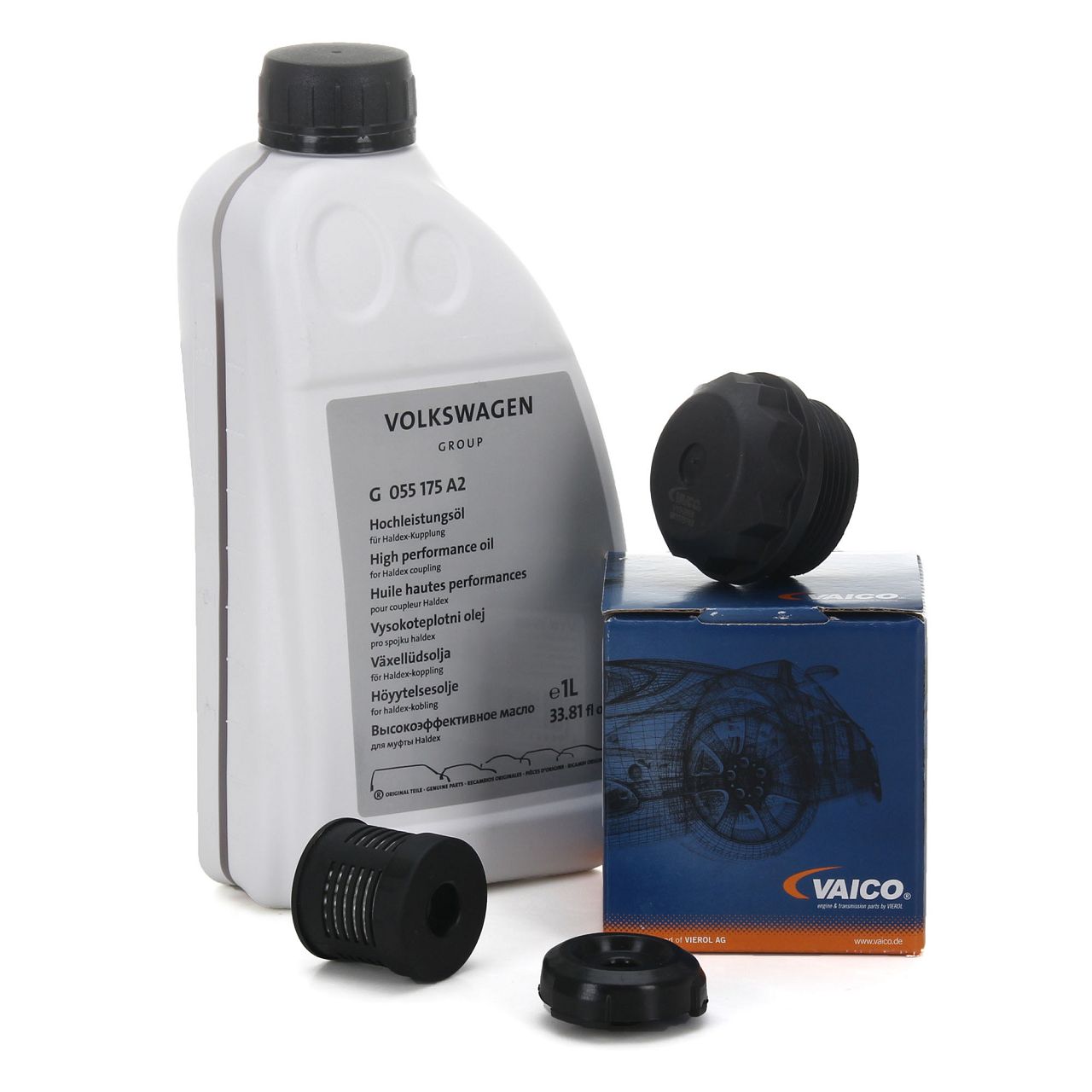 VAICO Getriebefilter + ORIGINAL VAG Hochleistungsöl Haldex-Öl ALLRAD HALDEX