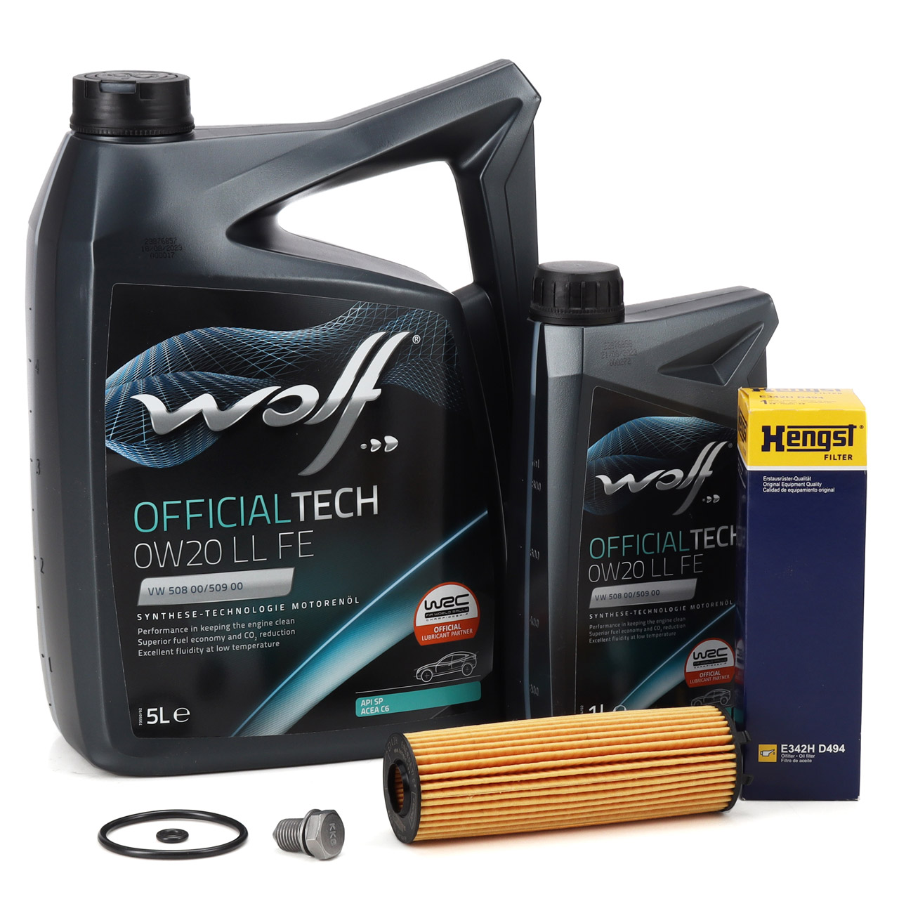6L WOLF OFFICIALTECH 0W20 LL FE + HENGST Ölfilter VW Golf 8 Passat B8 A3 8Y 2.0 TDI