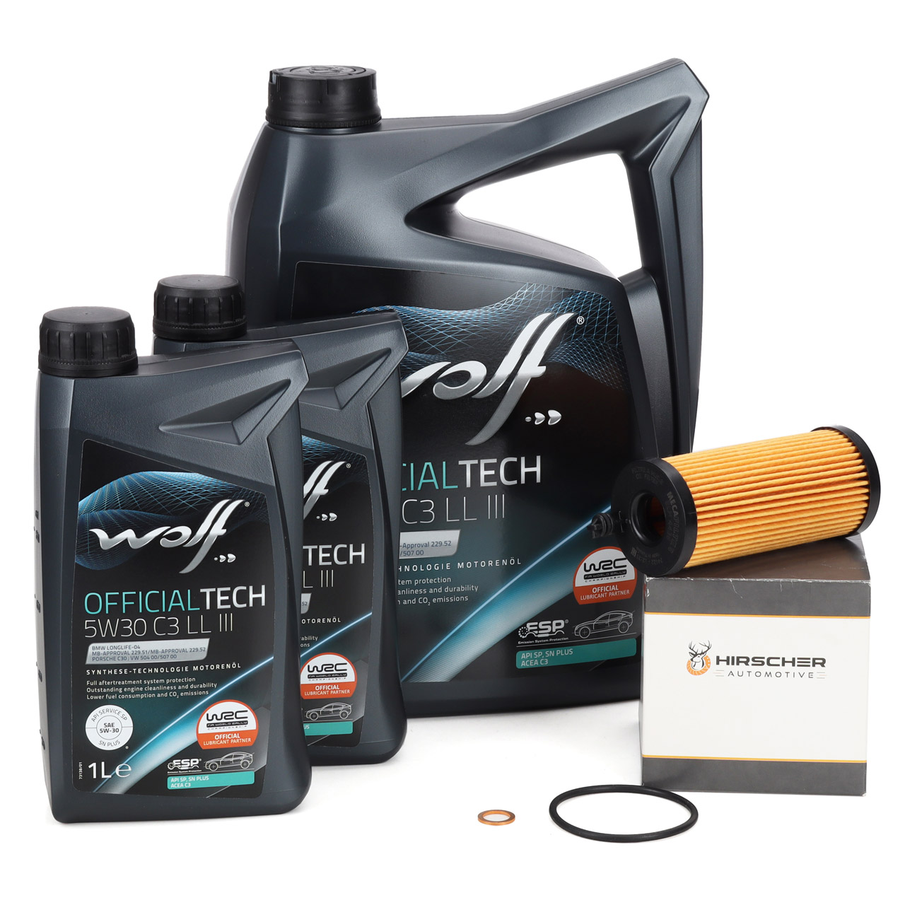 7L WOLF 5W30 C3 LL 3 Motoröl + HIRSCHER Ölfilter für BMW 1er 3er 5er 7er X3 X4 X5 N47 N57