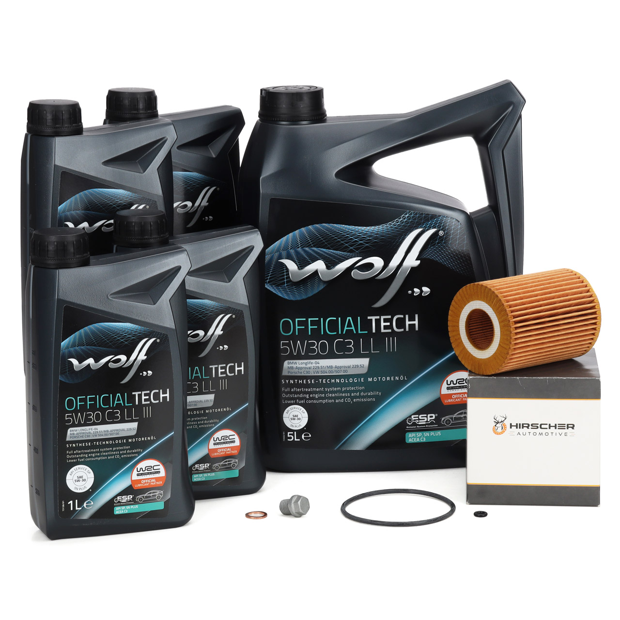 9L WOLF 5W30 C3 LL 3 Motor&ouml;l + HIRSCHER &Ouml;lfilter f&uuml;r MERCEDES W203 W204 W211 W212 OM642