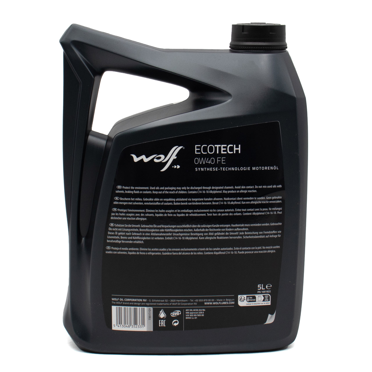 5L 5 Liter WOLF ECOTECH 0W40 FE Motoröl Öl API SN PORSCHE A40 VW 502/505.00 MB 229.3/5