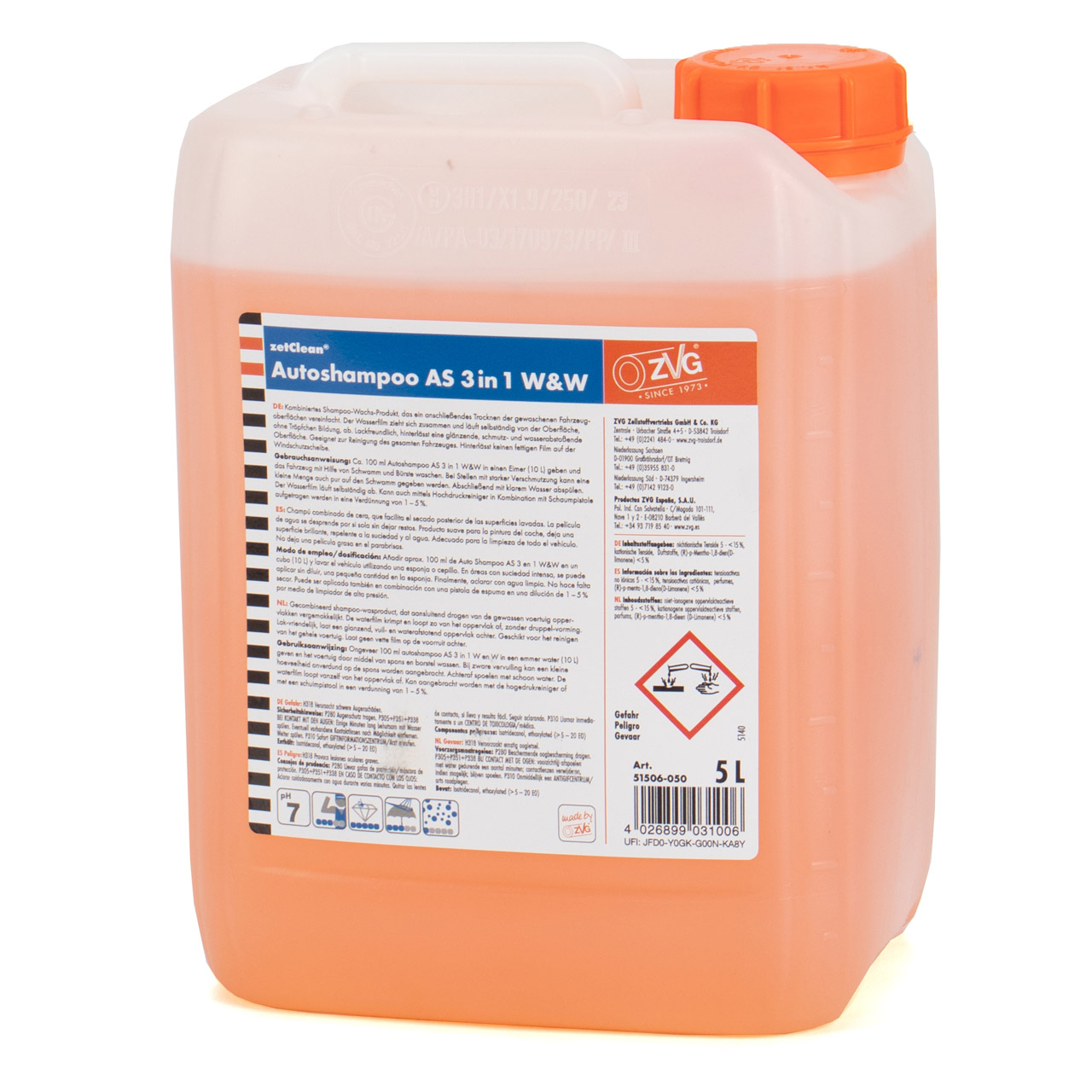 5L 5 Liter ZETCLEAN 51506-050 Autoshampoo Shampoo Reiniger PKW AS 3 in 1 W&W Konzentrat