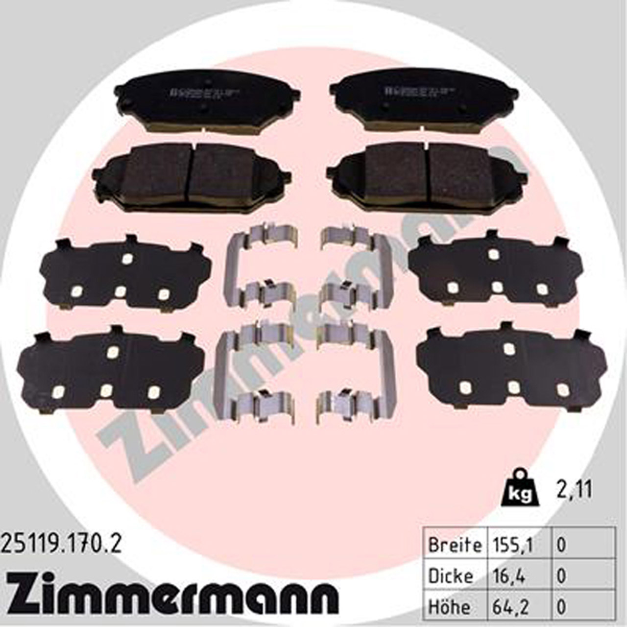 ZIMMERMANN Bremsbeläge für HYUNDAI ix55 3.8 V6 4WD + 3.0 V6 CRDi 4WD vorne