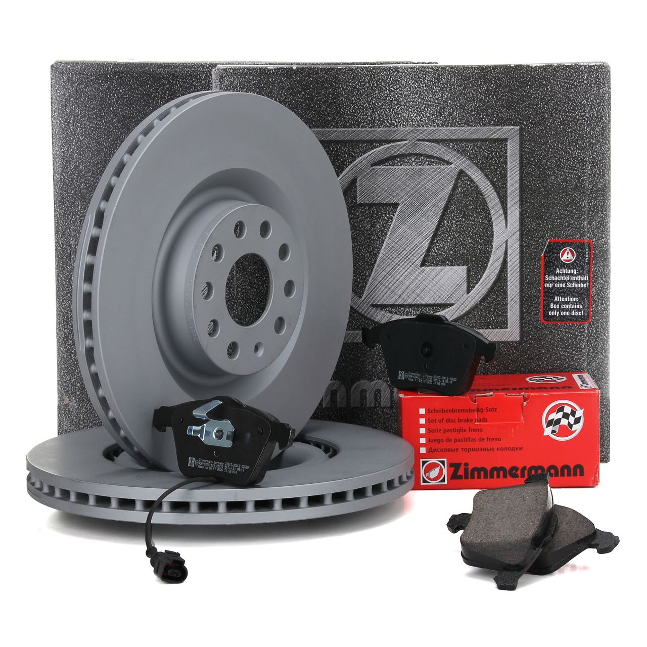 ZIMMERMANN Bremsscheiben + Bel&auml;ge + Wako f&uuml;r AUDI S3 8P SEAT Leon VW Golf 6 7 GTI/R vorne