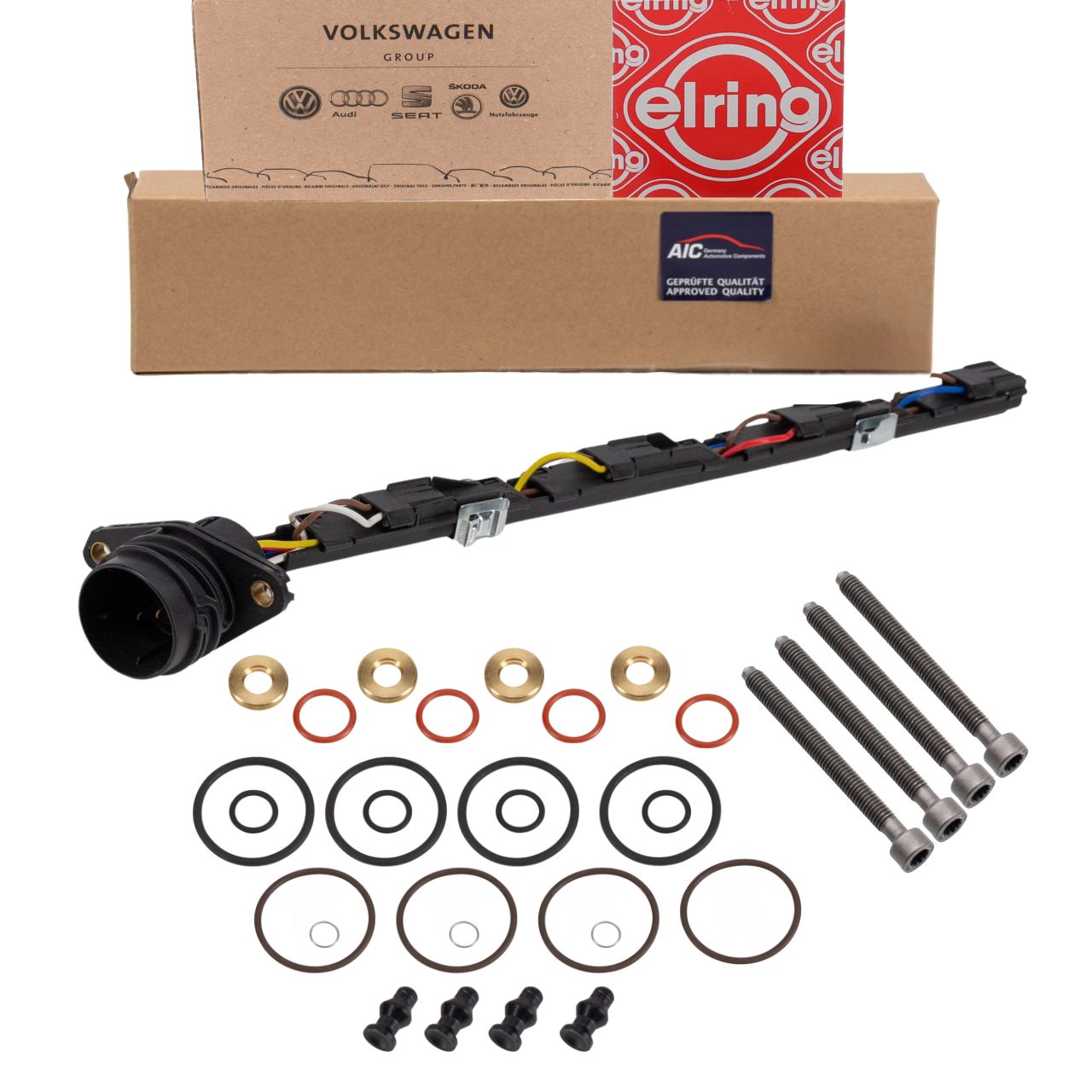 AIC Leitungssatz + 4x ELRING Dichtungssatz Pumpe-D&uuml;se f&uuml;r VW Golf 4 5 1.9/2.0 SDI/TDI