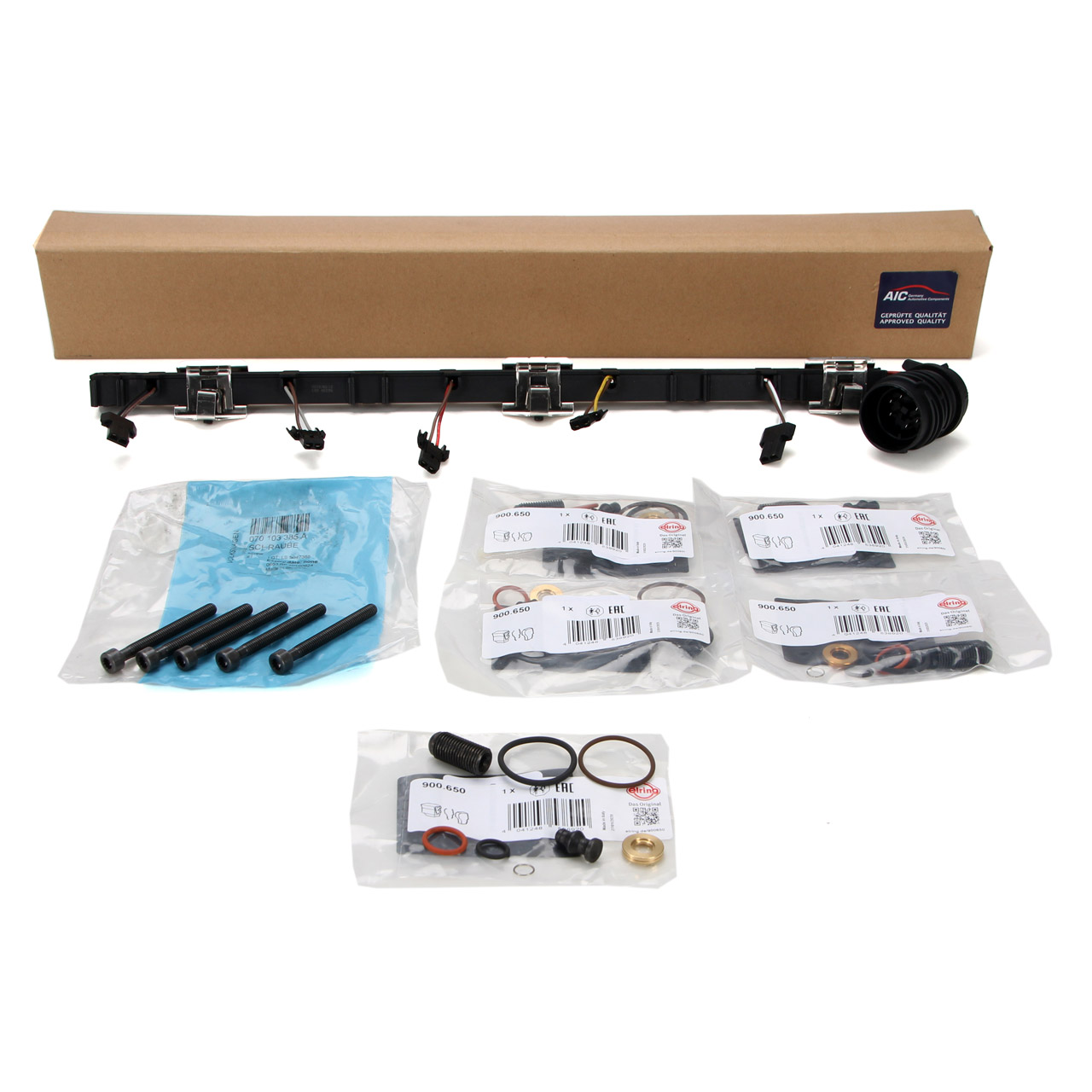 AIC Leitungssatz Pumpe D&uuml;se + 5x Schraube + 5x ELRING Dichtungssatz f&uuml;r VW T5 2.5 TDI