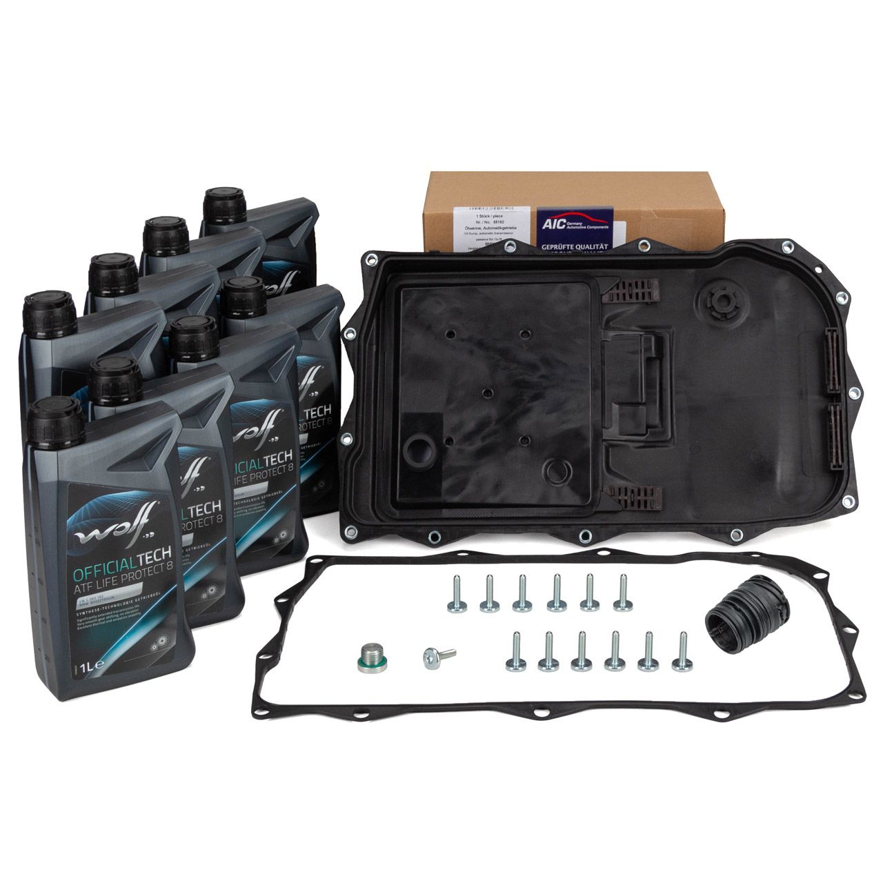 AIC &Ouml;lwanne + Filter Schrauben Automatikgetriebe 8HP45-75 + 8L WOLF Getriebe&ouml;l f&uuml;r BMW