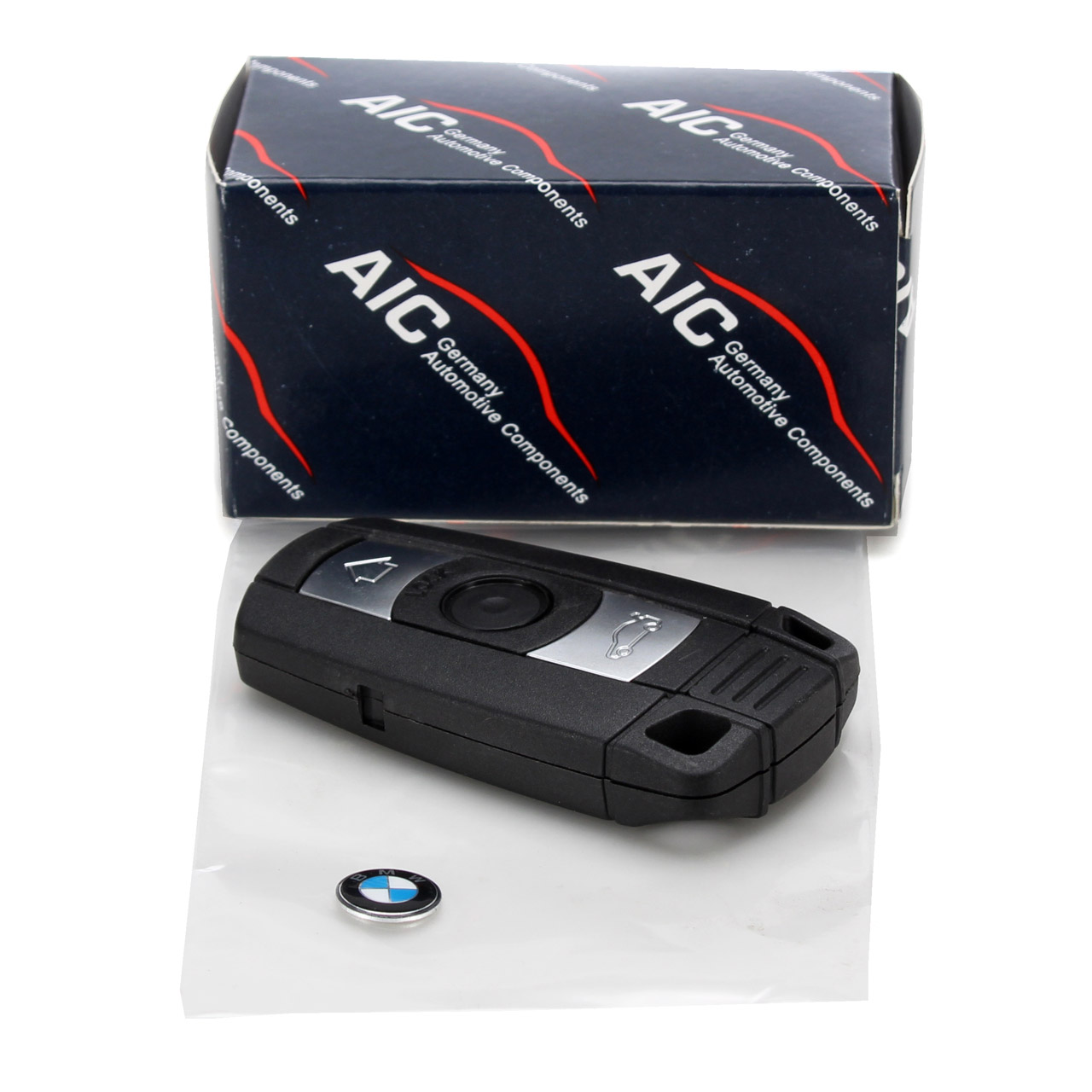 AIC Funkfernbedienung 3-Tasten + ORIGINAL BMW Emblem für E81-88 E90 E91 E60 E61 E63 E64