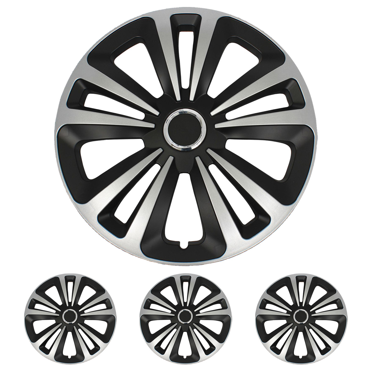 4x ALBRECHT Car Wheel Caps 15-inch TERRA BLACK SILVER