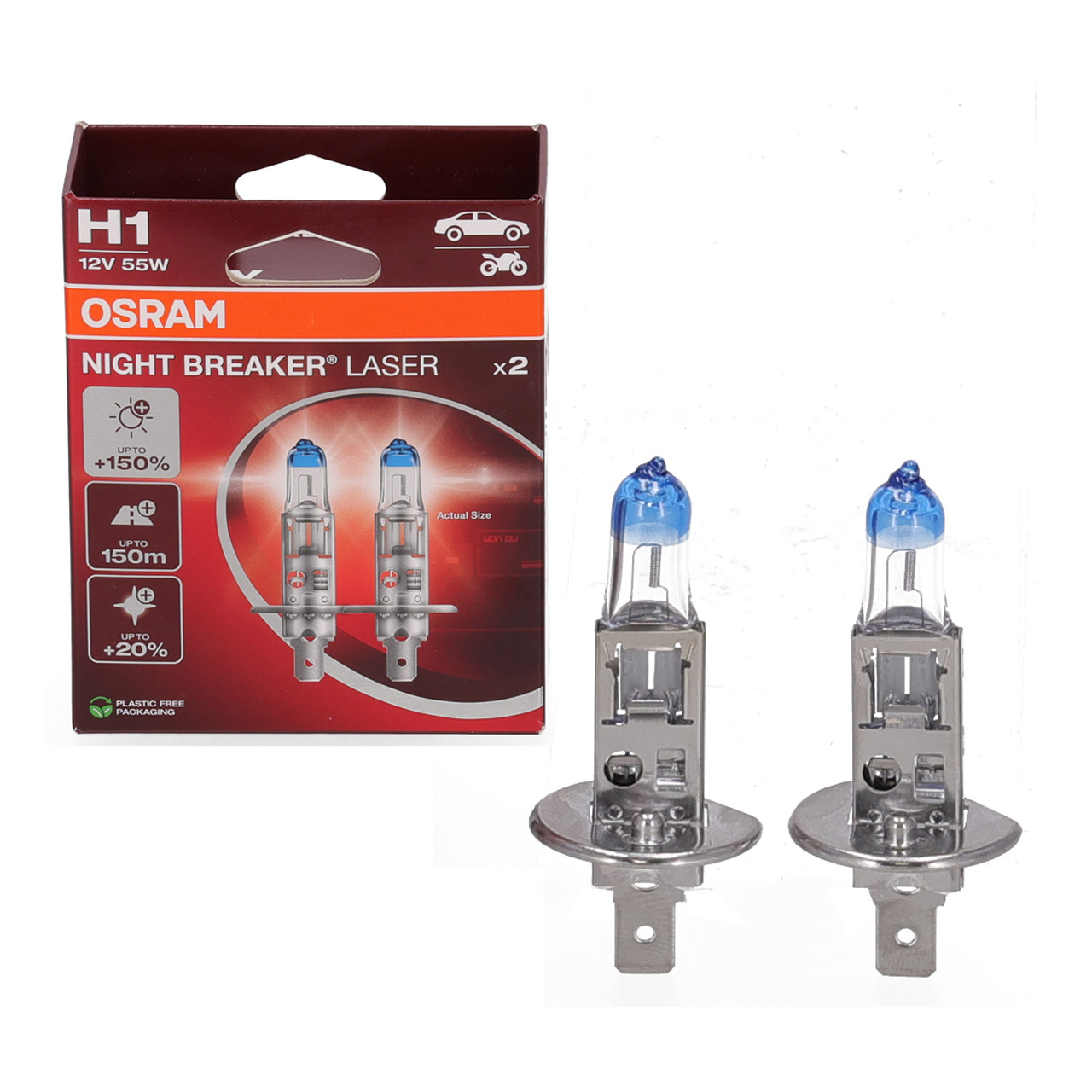 2x OSRAM Gl&uuml;hlampe DuoBox H1 NIGHT BREAKER LASER 12V 55W P14,5s +150%