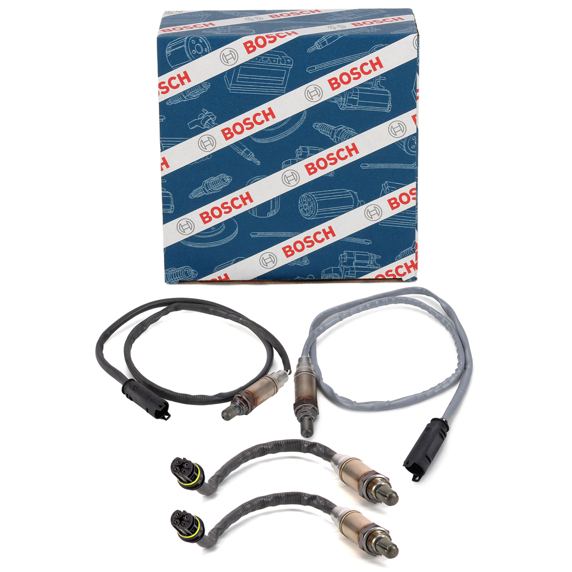 4x BOSCH VOR+NACH Kat Lambdasonde f&uuml;r BMW E46 E60 E61 E65-67 X3 E83 X5 E53 Z4 E85 M52 M54