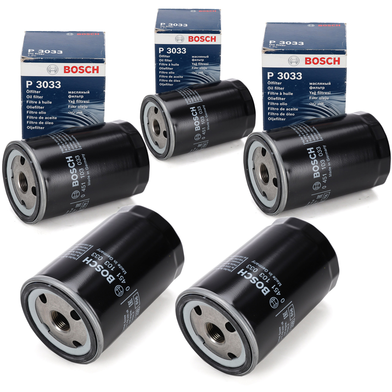 5x BOSCH 0451103033 &Ouml;lfilter f&uuml;r VW Golf 1 2 3 Passat Polo T3 T4 PORSCHE 924 056115561G