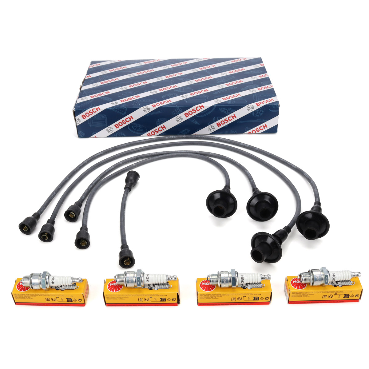 BOSCH 0948 Ignition Cable Set + 4x NGK 4210 Spark Plugs for VW Beetle 1200, 1300, 1302, 1303, 1500