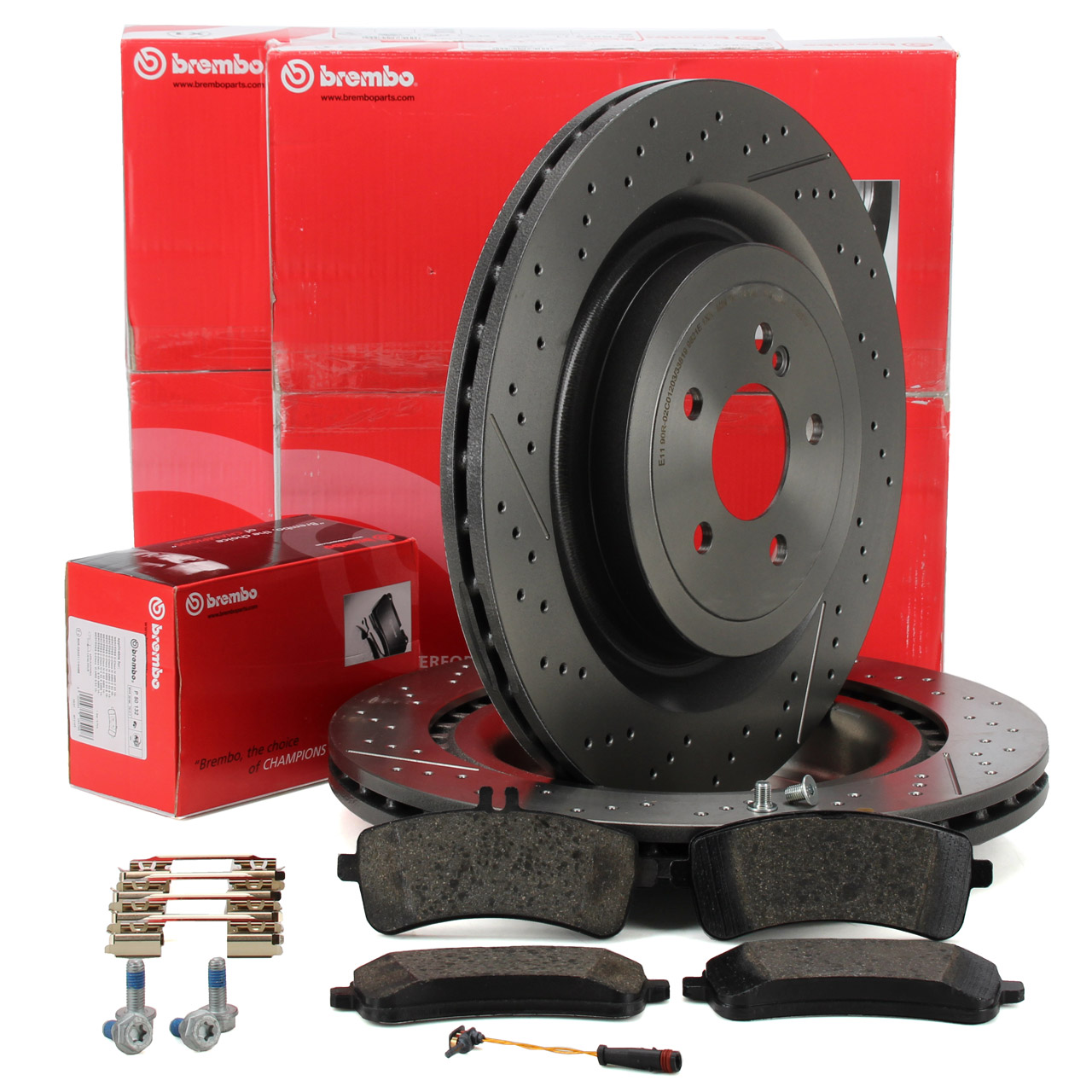 BREMBO Bremsscheiben + Bremsbel&auml;ge + Sensor f&uuml;r MERCEDES W205 W222 A217 R231 63 AMG hinten