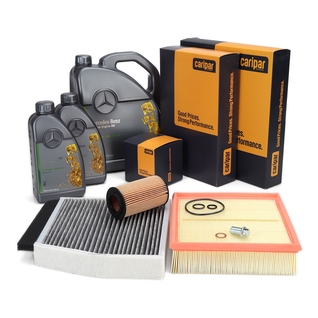 CARIPAR Filterset 3-tlg + 7L ORIGINAL 5W-30 MB 229.52 Motor&ouml;l f&uuml;r MERCEDES W176 W246 OM651