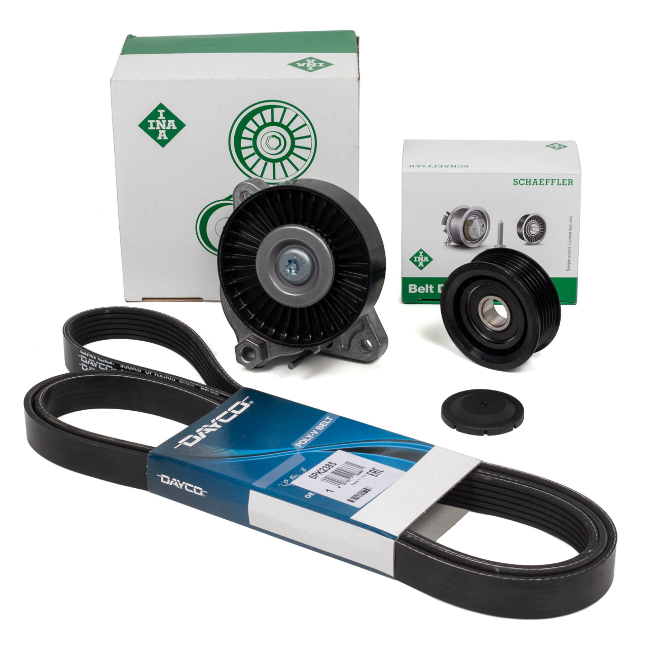 DAYCO 6PK2385 Keilrippenriemen + INA Spannarm + Rollen f&uuml;r CHRYSLER MERCEDES M112 M113