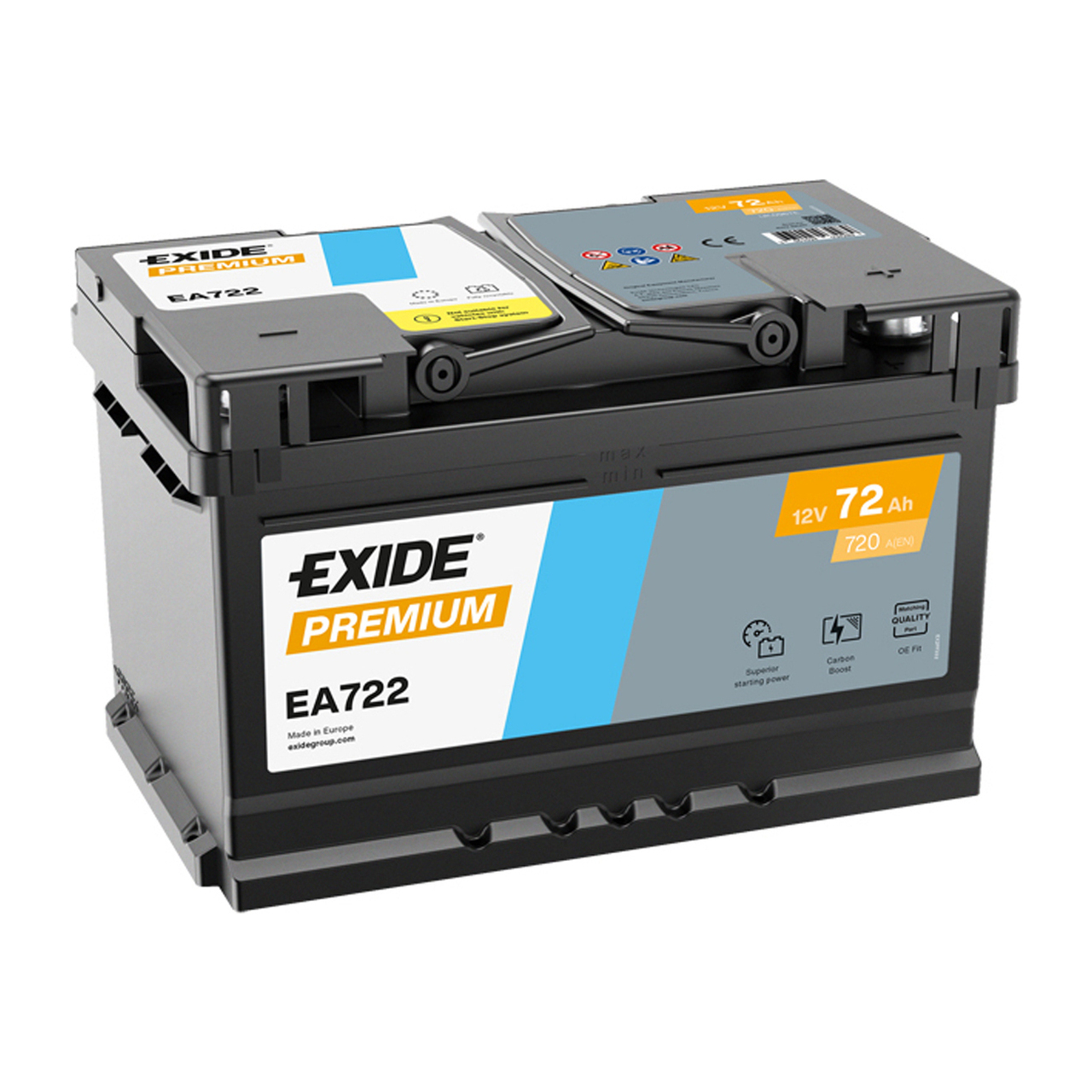 EXIDE EA722 PREMIUM Autobatterie Batterie Starterbatterie 12V 72Ah EN720A
