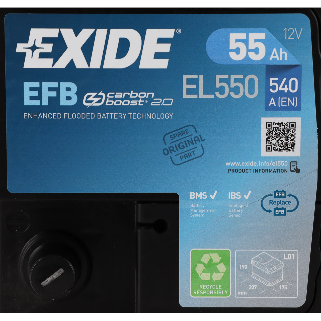 EXIDE EL550 EFB Carbon Boost 2.0 Autobatterie Starterbatterie 12V 55 Ah 540A B13