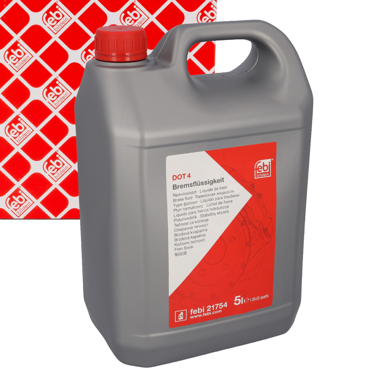 5L 5-liter febi 21754 DOT 4 brake fluid for AUDI, BMW, OPEL, SEAT, SKODA, and VW
