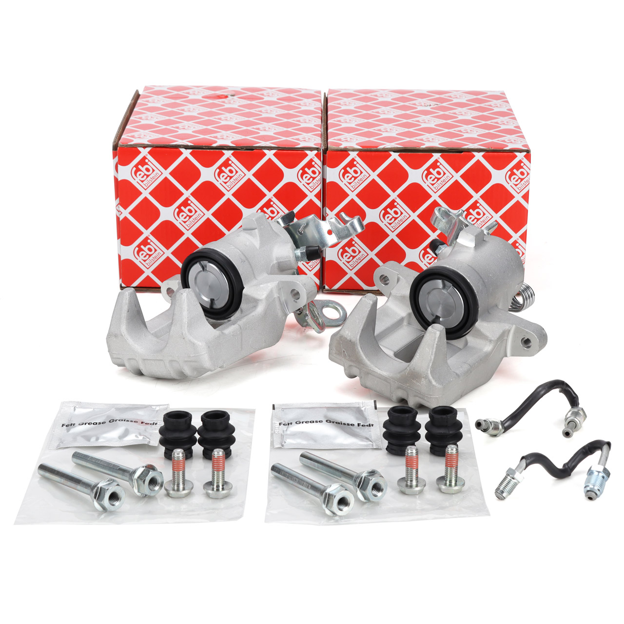 2x febi Bremssattel &Oslash; 38mm + Bremsleitung f&uuml;r VW Golf 5 6 8P Leon Octavia mit 253mm hinten