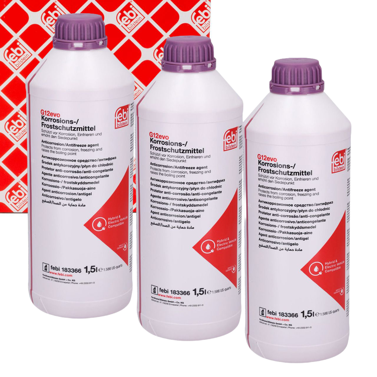 3 x 1.5-liter febi 183366 Purple Radiator Antifreeze for AUDI, BMW, MINI, SEAT, SKODA, and VW