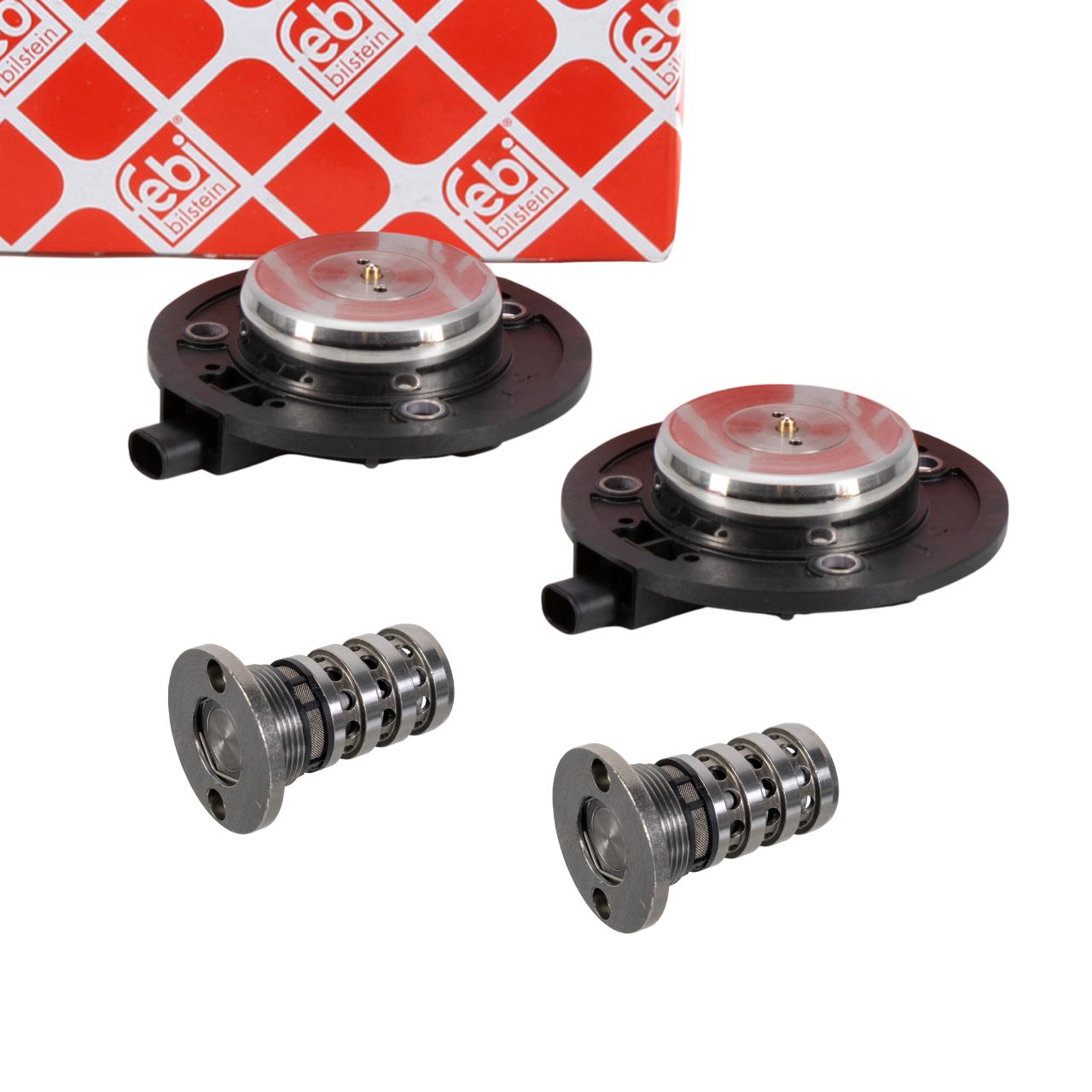 2x febi central solenoid + 2x control valve for camshaft timing adjustment for VAG 1.8/2.0 TFSI