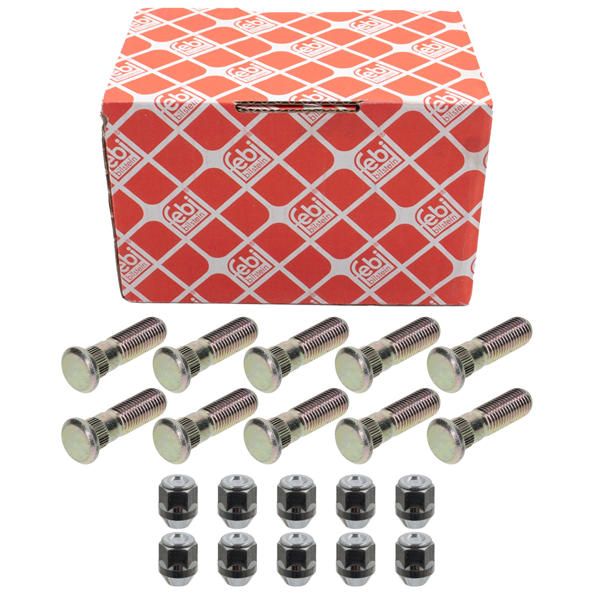 10x febi Radbolzen + Radmutter M12x1,5 f&uuml;r HYUNDAI i10 i20 Kona KIA CeeD Rio Stonic hinten