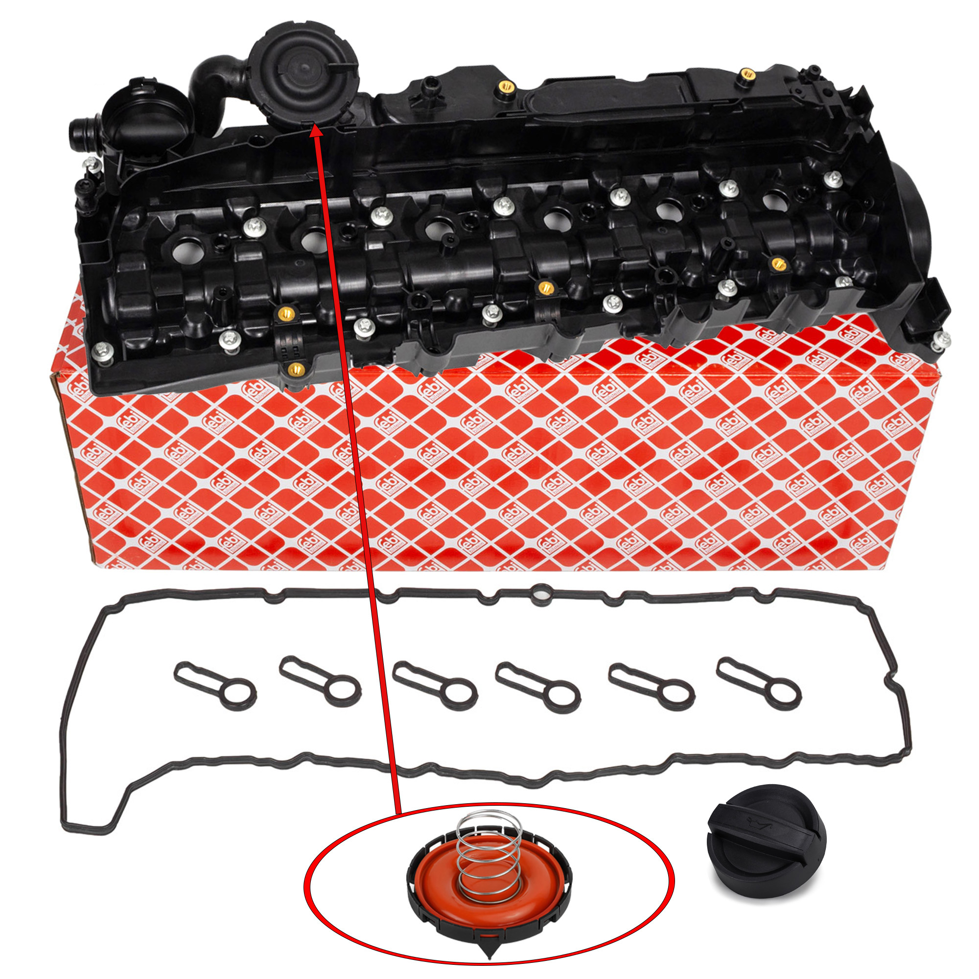 febi Ventildeckel + Dichtung + &Ouml;ldeckel f&uuml;r BMW 3er 4er 5er 6er 7er X3 X4 X5 X6 35/40d N57