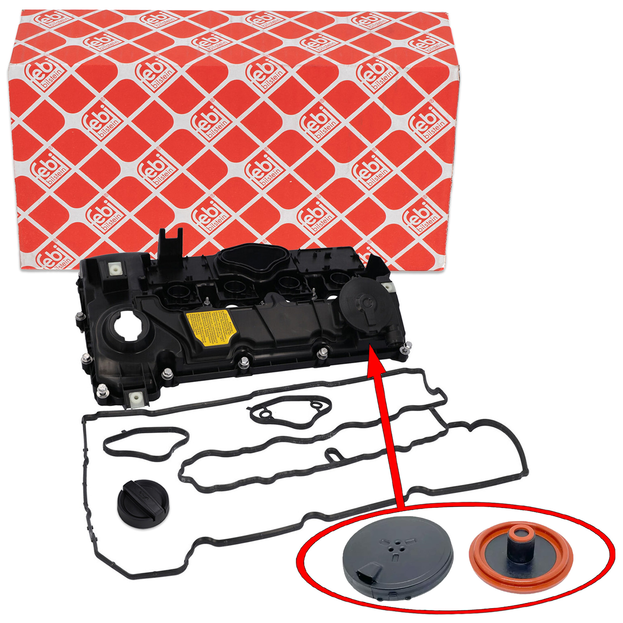 febi Ventildeckel + Dichtung + &Ouml;leinf&uuml;lldeckel f&uuml;r BMW E81-88 3er E90-93 5er E60 E61 N43