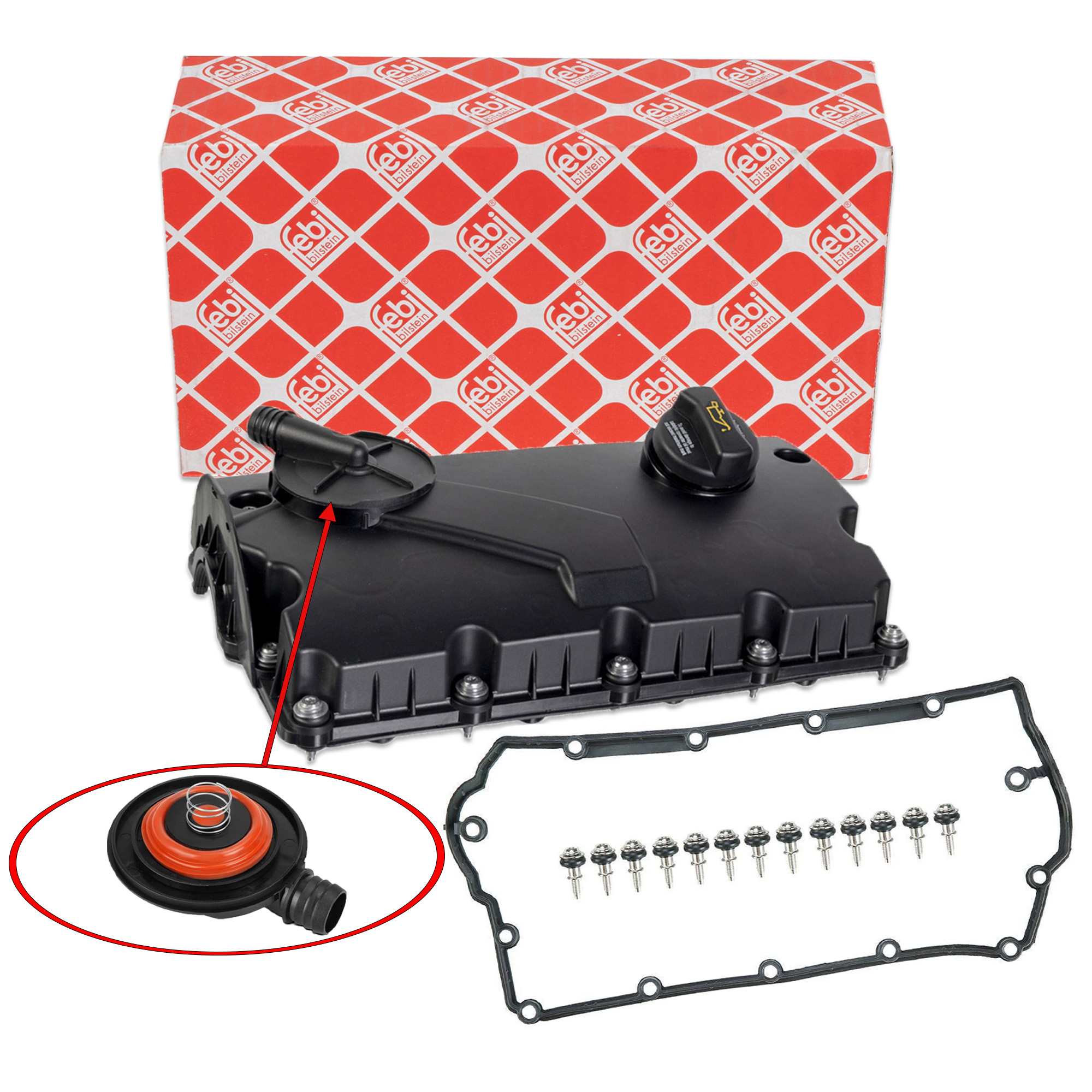 febi Ventildeckel + Dichtung f&uuml;r VW Passat B5 B5.5 Sharan T5 A4 A6 1.9/2.0 TDI 038103469AE